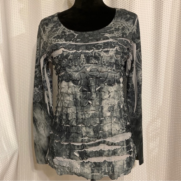 Fashion Bug Floral Print Ruffled Long Sleeve Blouse Size Medium - Picture 1 of 6